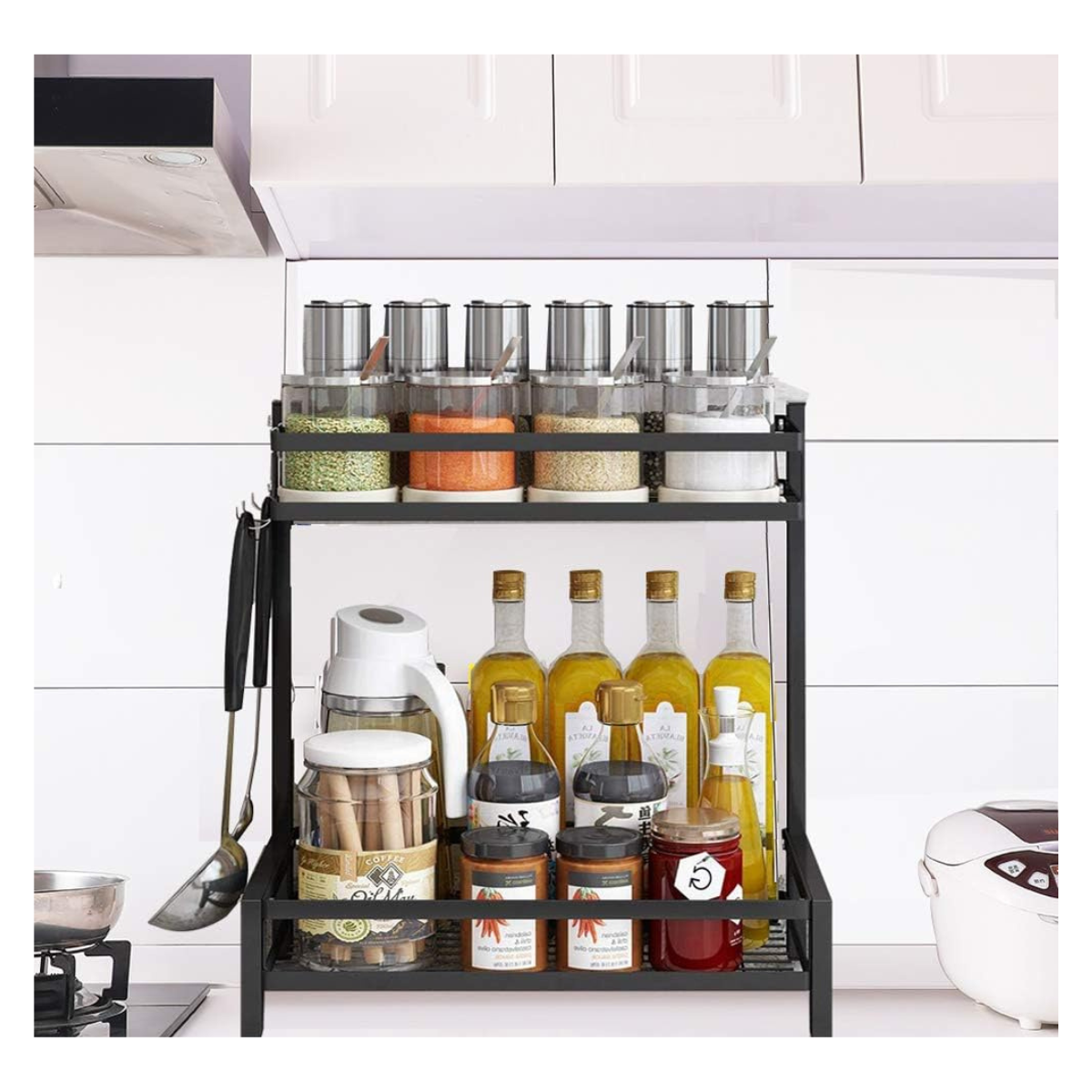Mini Organizador Doble de Acero con Estante Ajustable - Maximiza tu Espacio de Almacenamiento